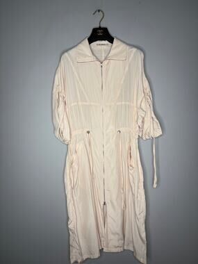 P. CILL Cream Zip-Up Utility Midi Dress Small Collared 3/4 Sleeve Casual